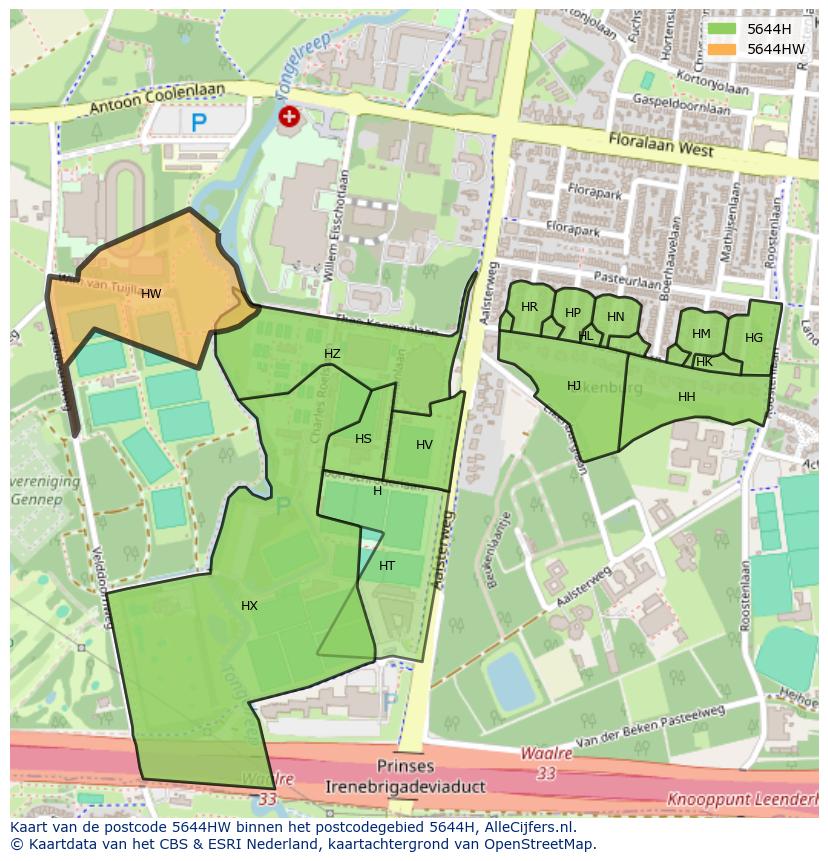Afbeelding van het postcodegebied 5644 HW op de kaart.