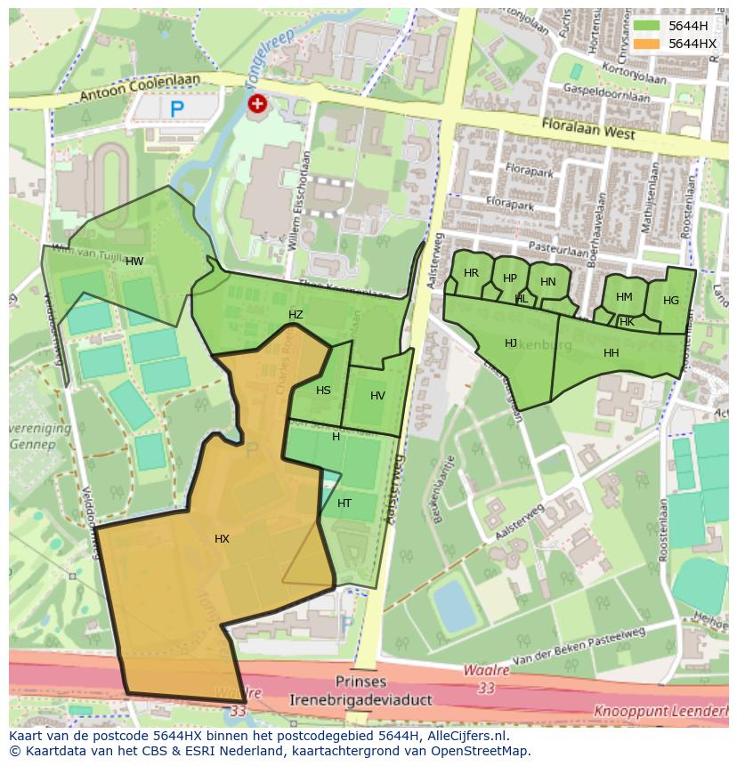 Afbeelding van het postcodegebied 5644 HX op de kaart.