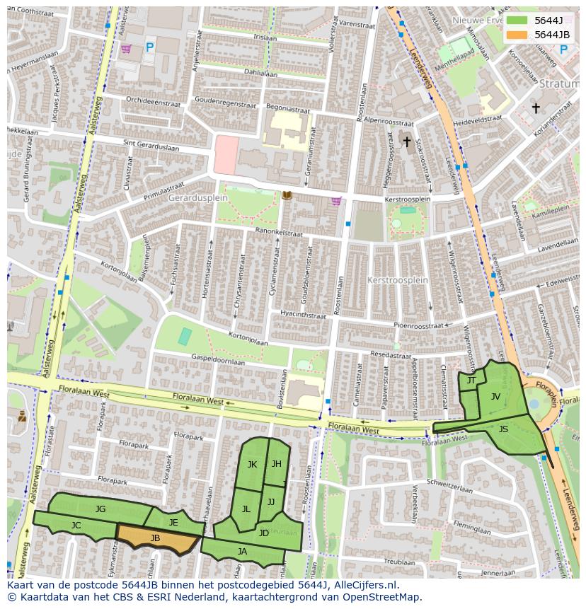 Afbeelding van het postcodegebied 5644 JB op de kaart.
