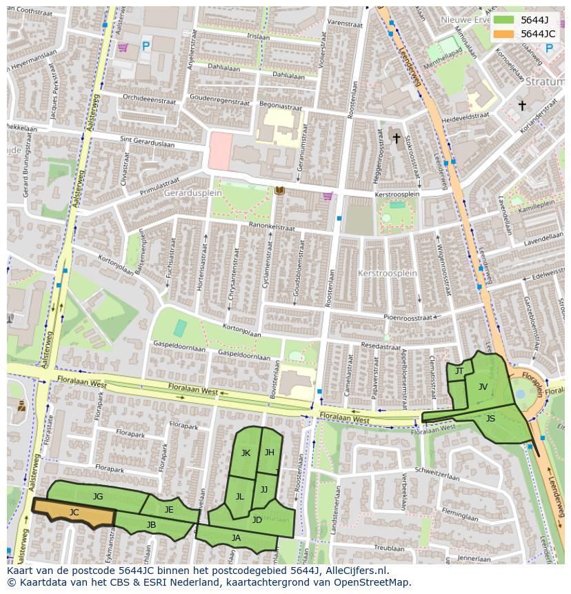 Afbeelding van het postcodegebied 5644 JC op de kaart.