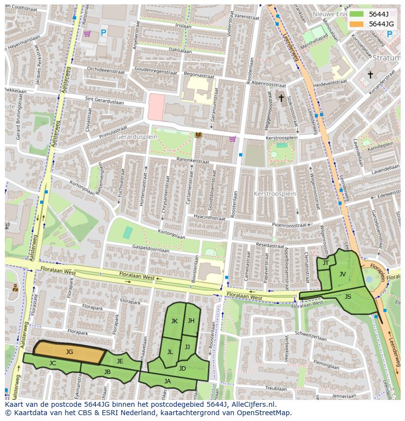 Afbeelding van het postcodegebied 5644 JG op de kaart.