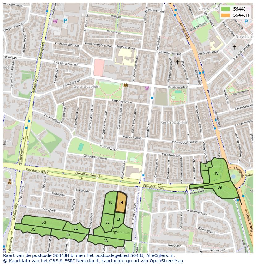 Afbeelding van het postcodegebied 5644 JH op de kaart.