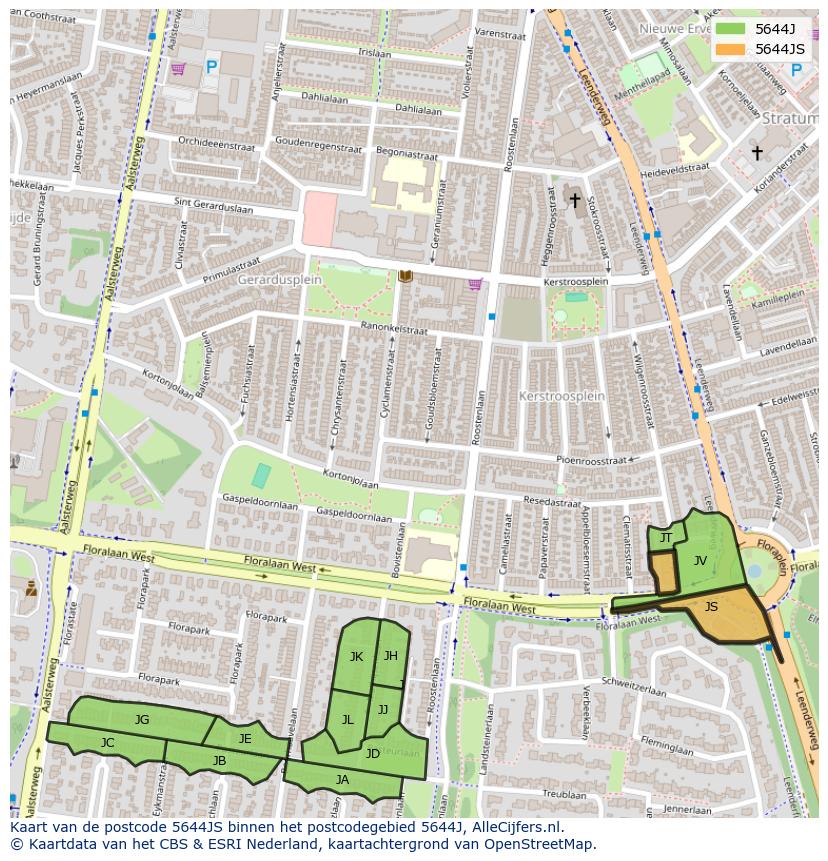 Afbeelding van het postcodegebied 5644 JS op de kaart.