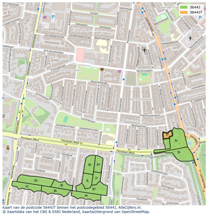 Afbeelding van het postcodegebied 5644 JT op de kaart.