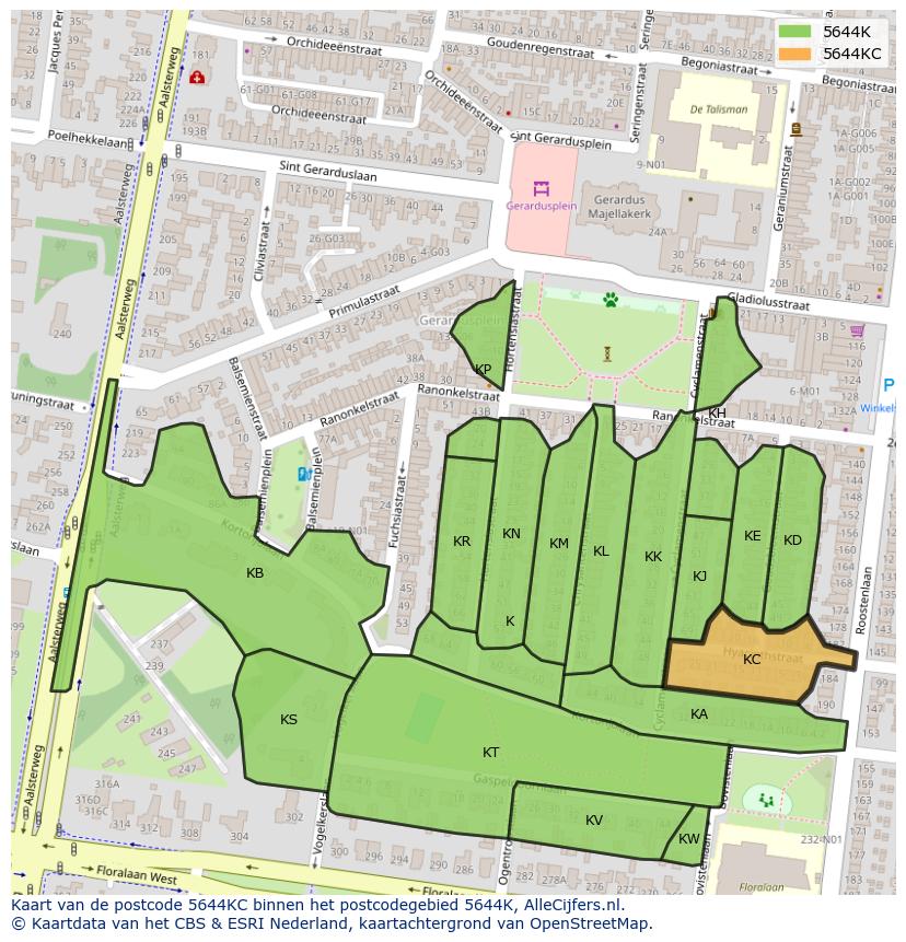 Afbeelding van het postcodegebied 5644 KC op de kaart.