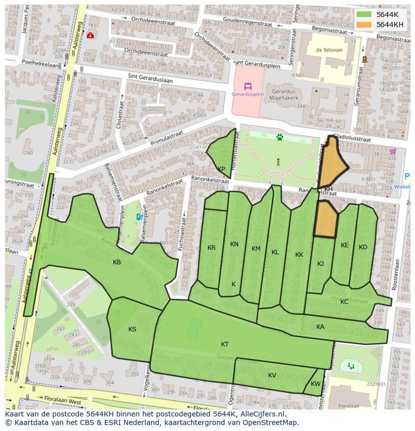 Afbeelding van het postcodegebied 5644 KH op de kaart.