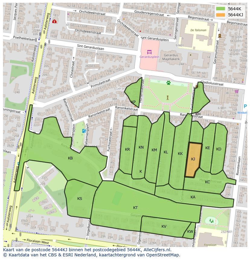 Afbeelding van het postcodegebied 5644 KJ op de kaart.