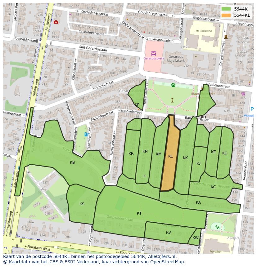 Afbeelding van het postcodegebied 5644 KL op de kaart.