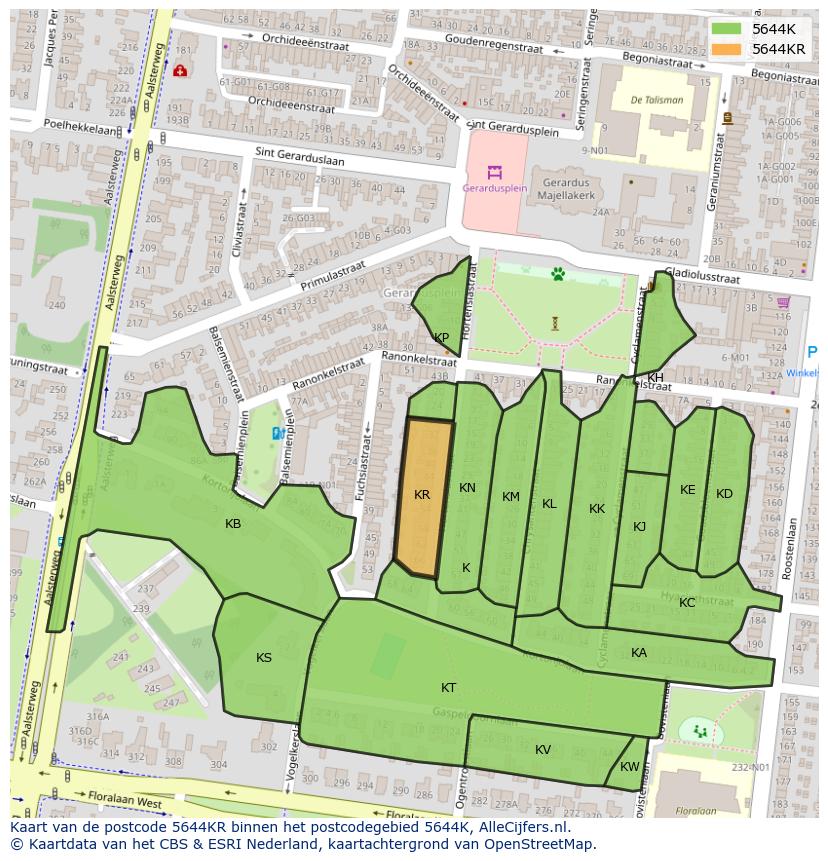 Afbeelding van het postcodegebied 5644 KR op de kaart.
