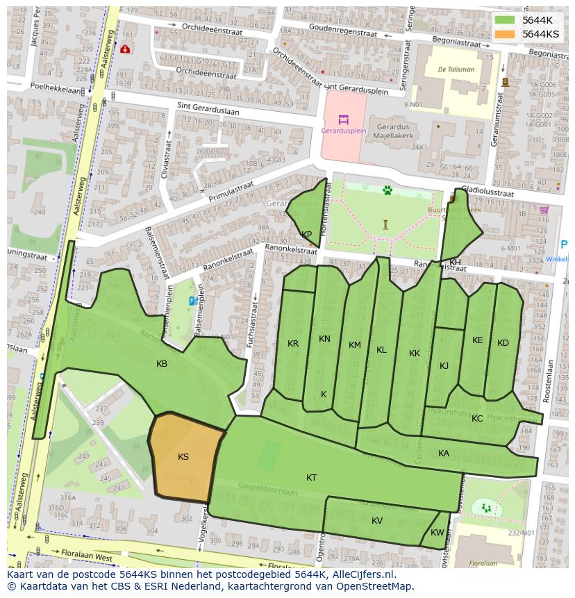 Afbeelding van het postcodegebied 5644 KS op de kaart.
