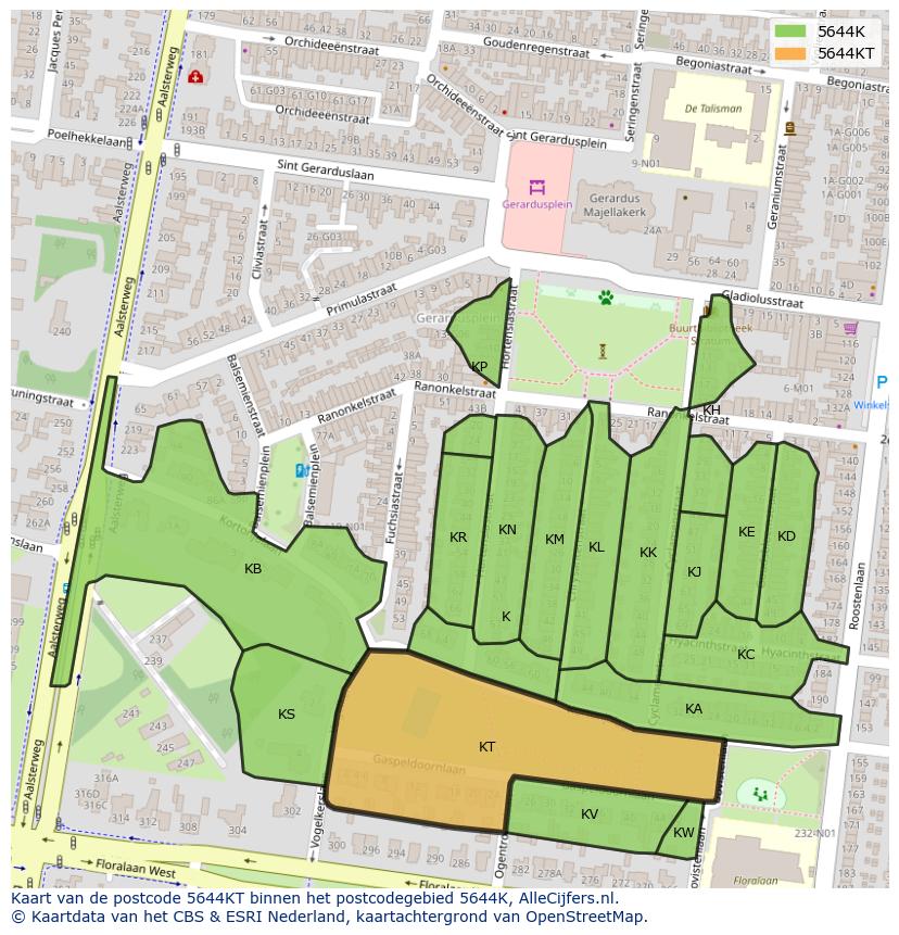 Afbeelding van het postcodegebied 5644 KT op de kaart.