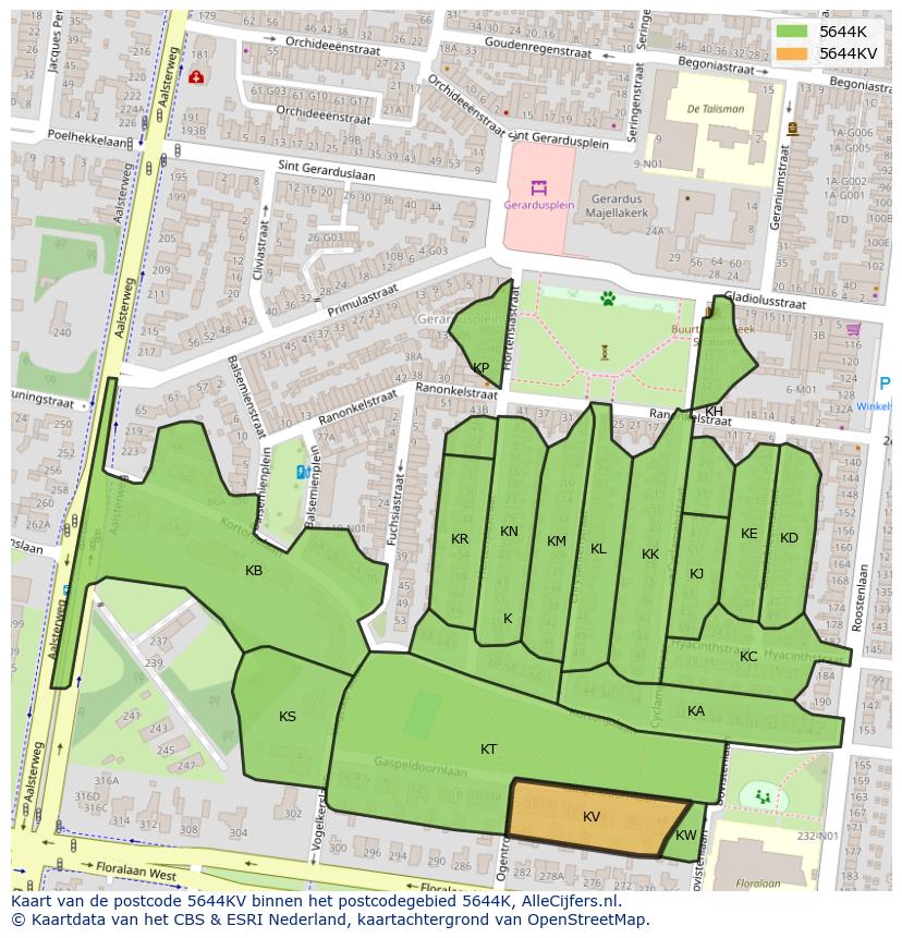 Afbeelding van het postcodegebied 5644 KV op de kaart.