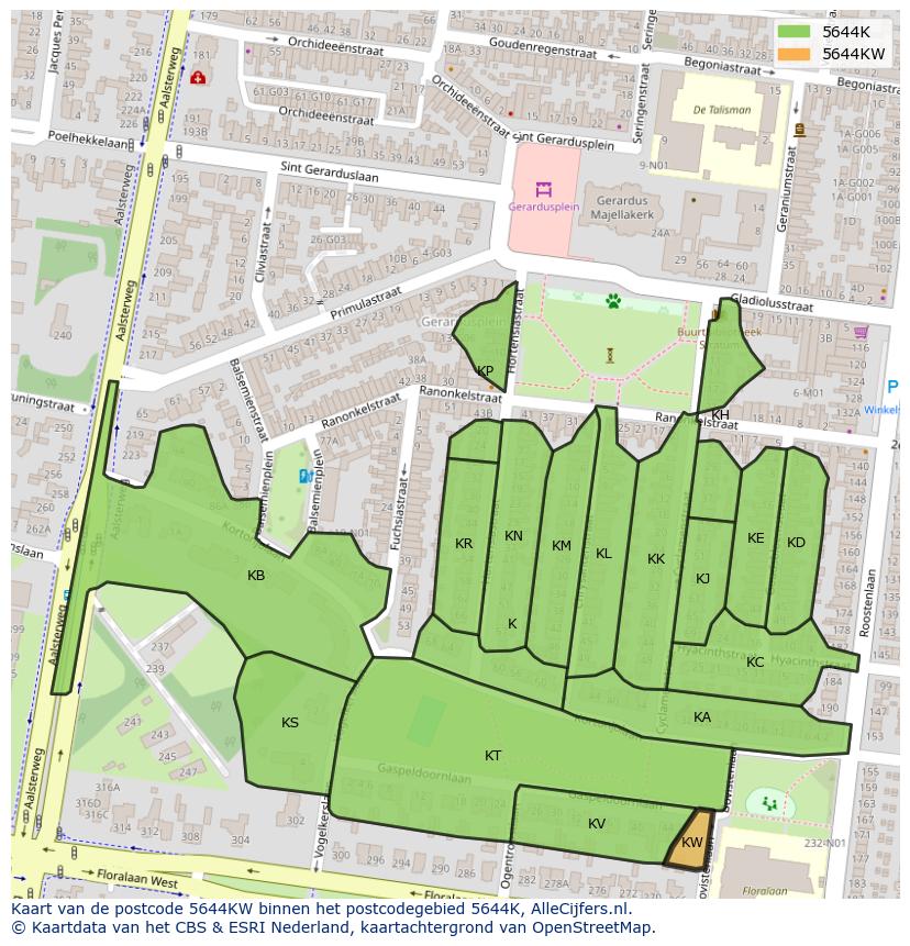 Afbeelding van het postcodegebied 5644 KW op de kaart.