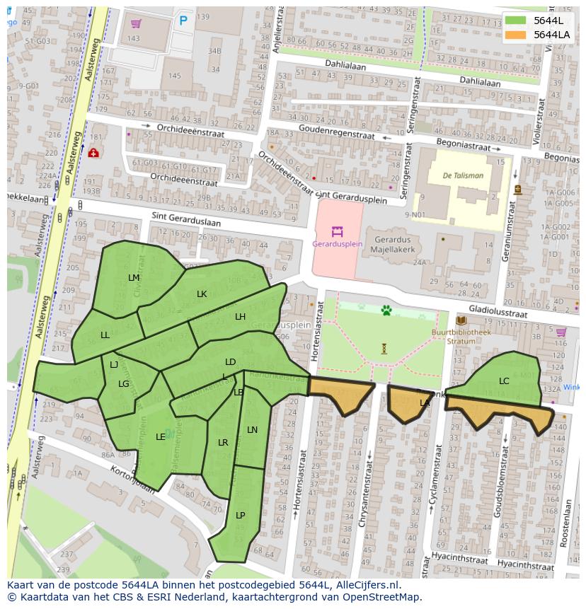 Afbeelding van het postcodegebied 5644 LA op de kaart.