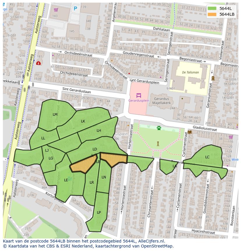 Afbeelding van het postcodegebied 5644 LB op de kaart.