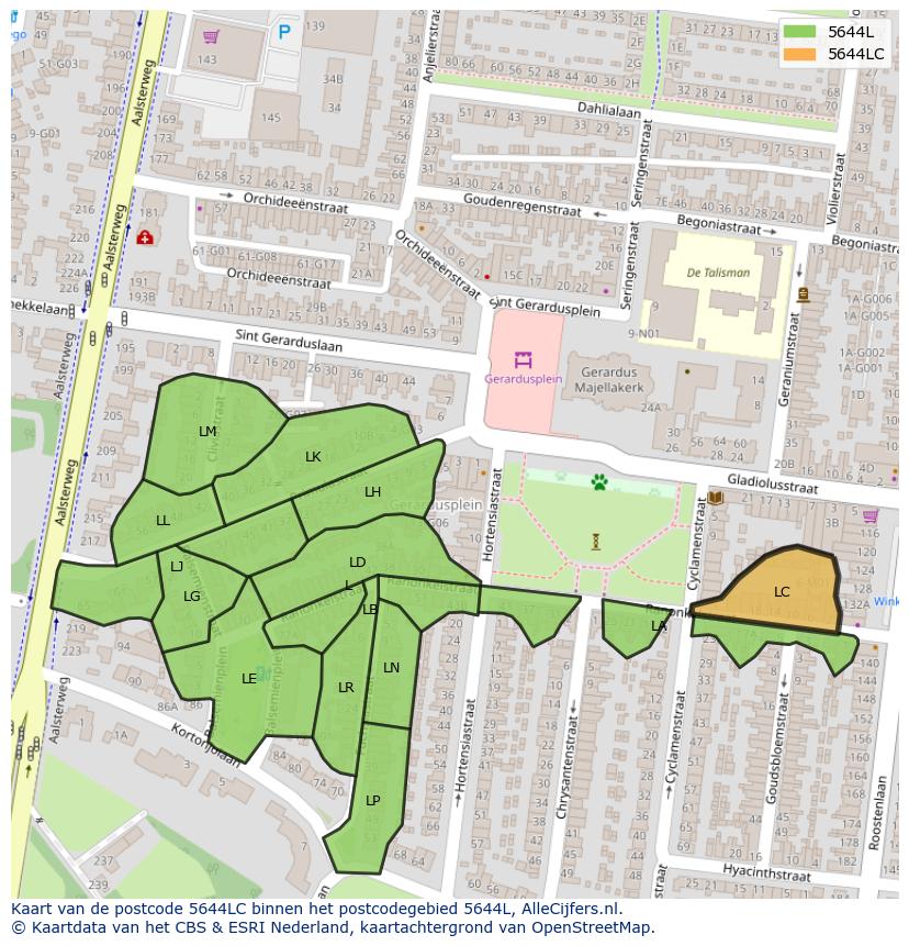Afbeelding van het postcodegebied 5644 LC op de kaart.