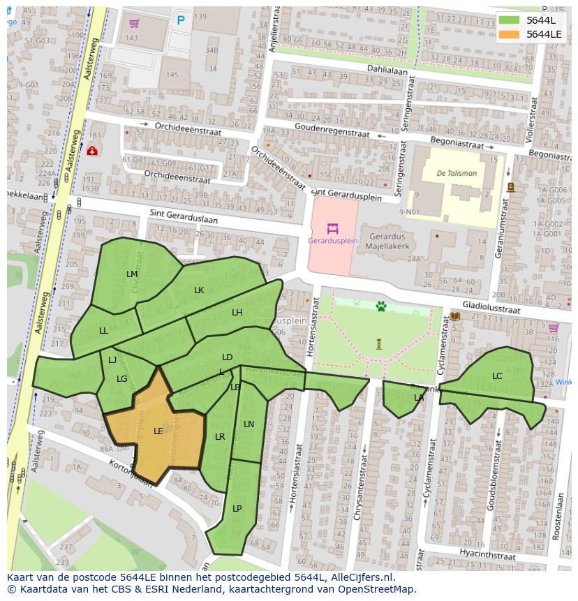 Afbeelding van het postcodegebied 5644 LE op de kaart.