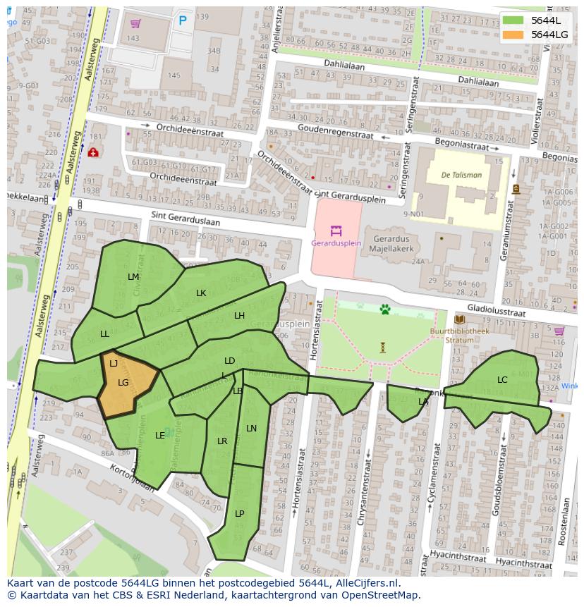 Afbeelding van het postcodegebied 5644 LG op de kaart.