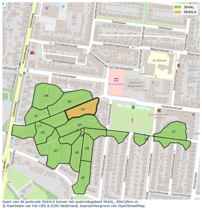 Afbeelding van het postcodegebied 5644 LH op de kaart.