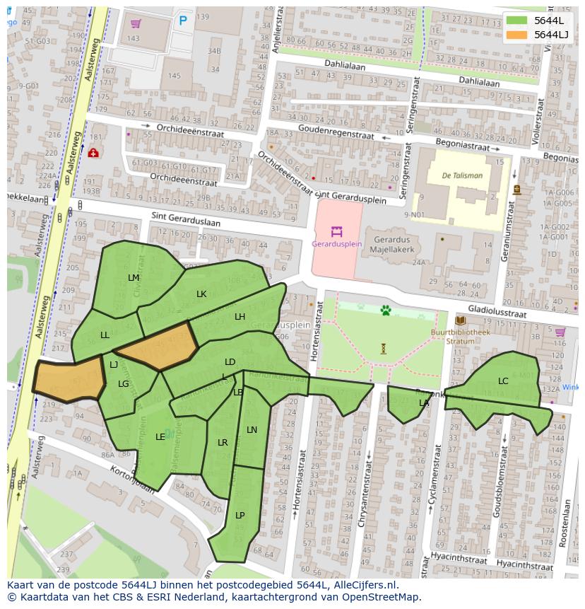 Afbeelding van het postcodegebied 5644 LJ op de kaart.