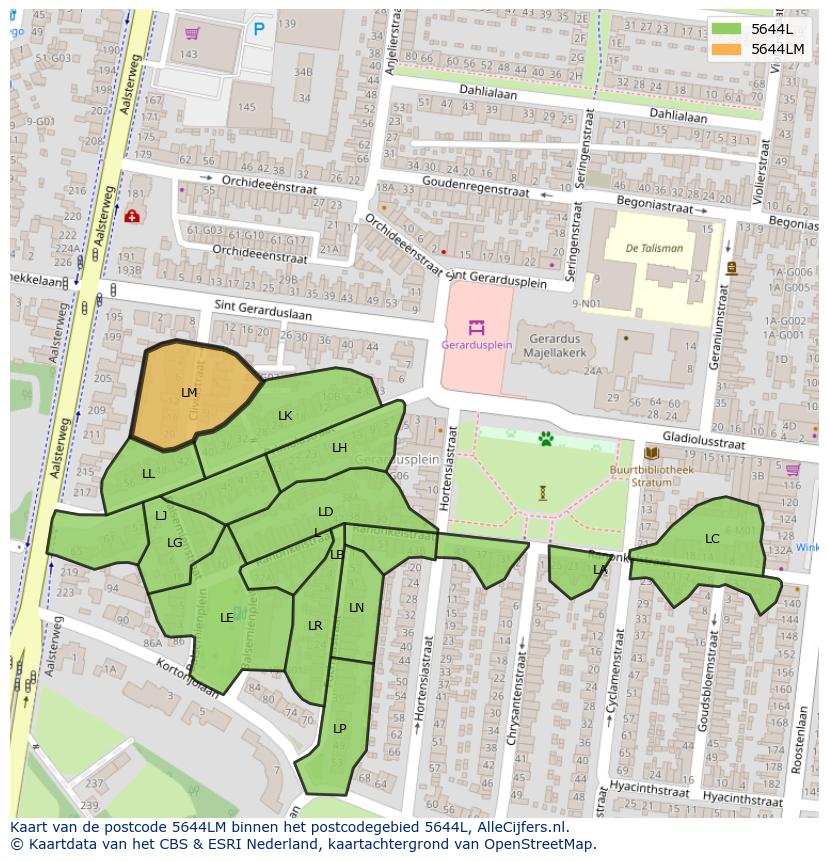 Afbeelding van het postcodegebied 5644 LM op de kaart.