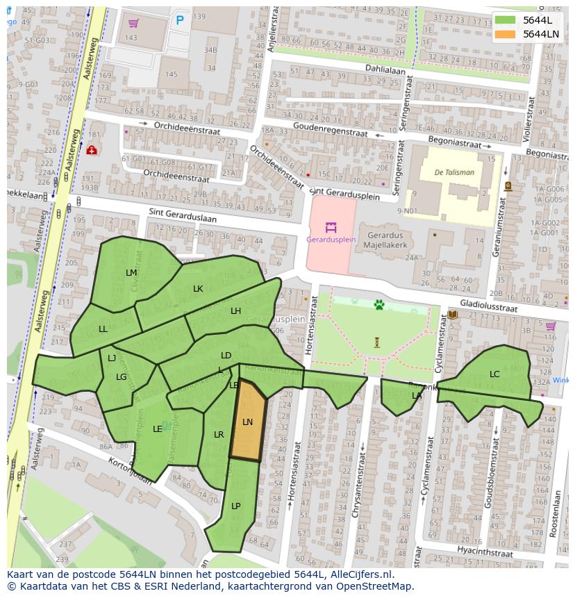Afbeelding van het postcodegebied 5644 LN op de kaart.