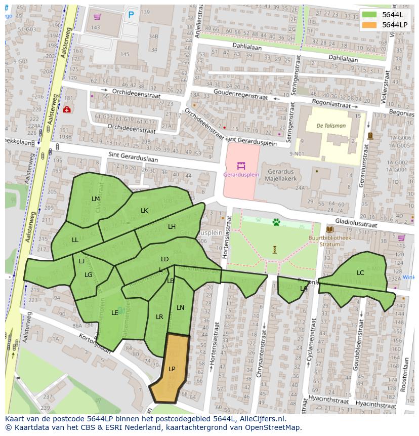 Afbeelding van het postcodegebied 5644 LP op de kaart.