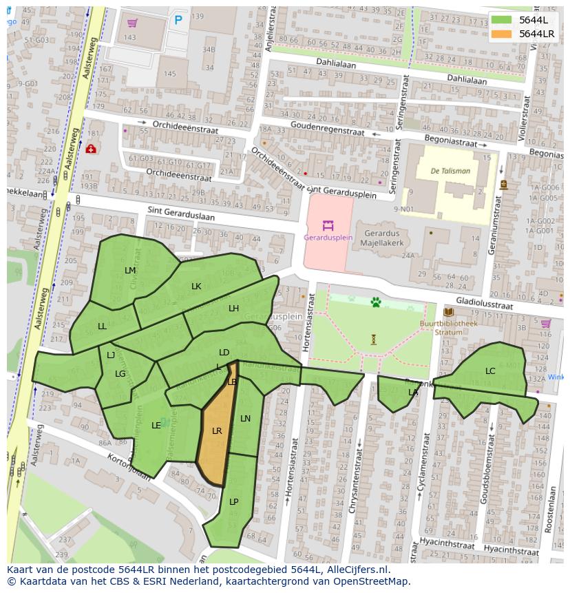 Afbeelding van het postcodegebied 5644 LR op de kaart.