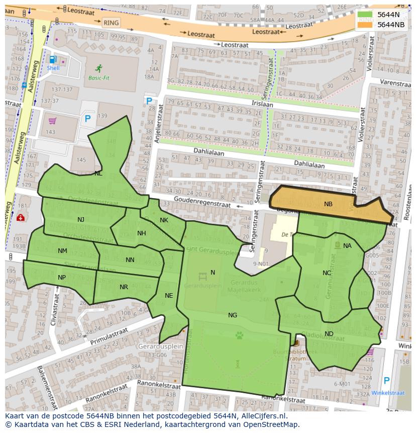 Afbeelding van het postcodegebied 5644 NB op de kaart.