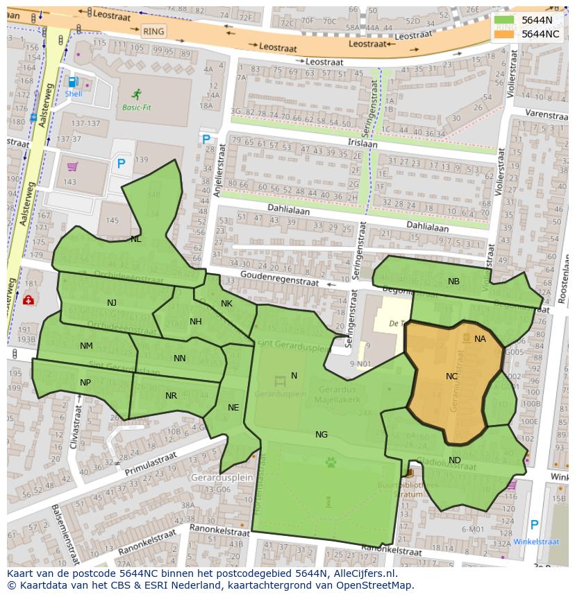 Afbeelding van het postcodegebied 5644 NC op de kaart.