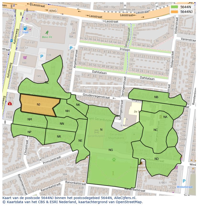 Afbeelding van het postcodegebied 5644 NJ op de kaart.