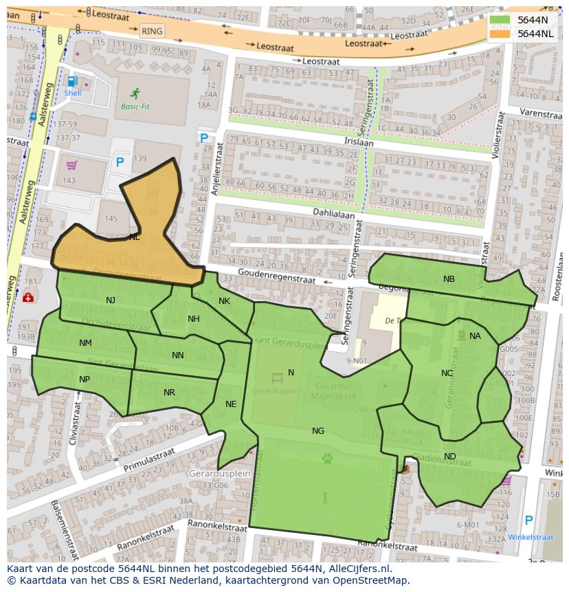 Afbeelding van het postcodegebied 5644 NL op de kaart.