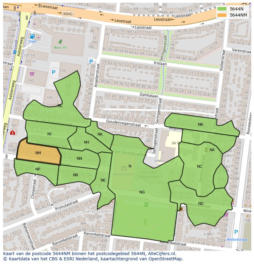Afbeelding van het postcodegebied 5644 NM op de kaart.