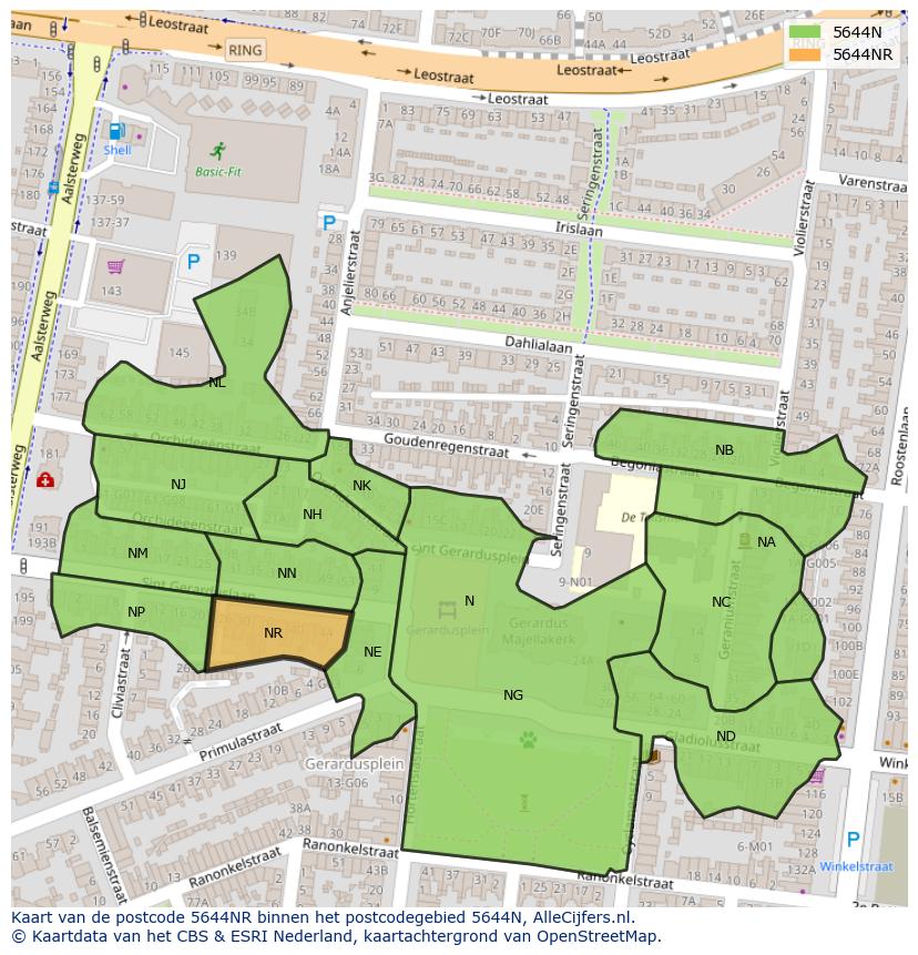 Afbeelding van het postcodegebied 5644 NR op de kaart.