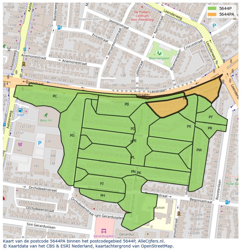 Afbeelding van het postcodegebied 5644 PA op de kaart.