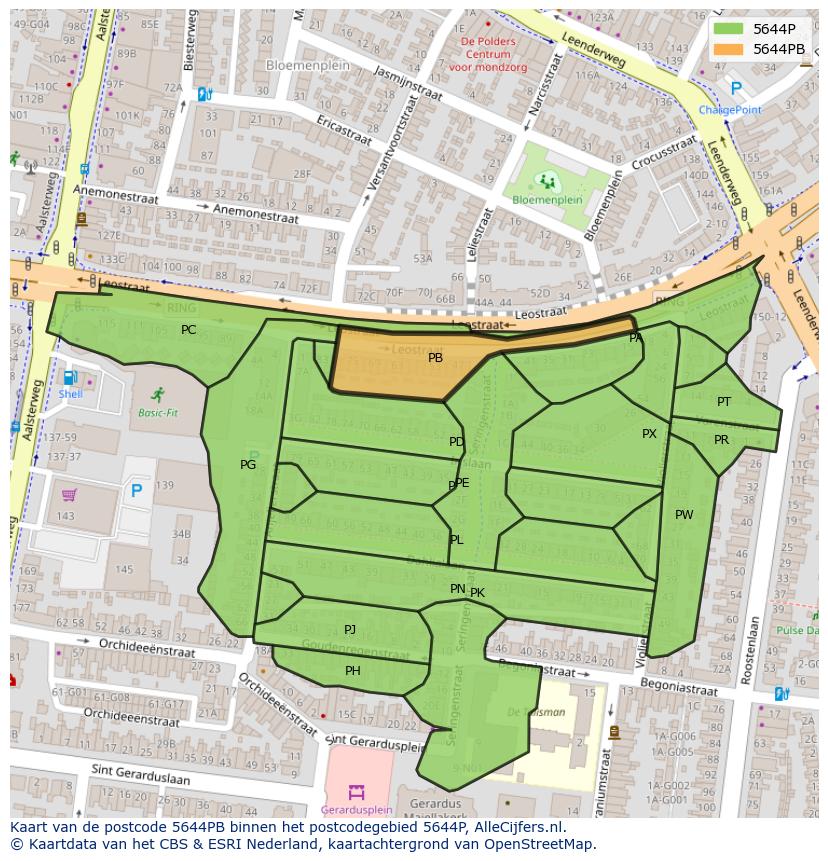 Afbeelding van het postcodegebied 5644 PB op de kaart.