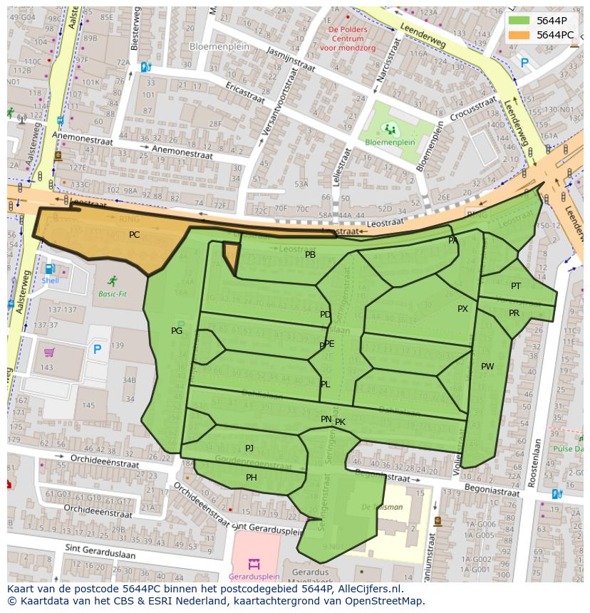 Afbeelding van het postcodegebied 5644 PC op de kaart.
