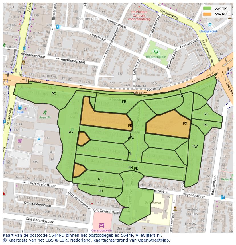 Afbeelding van het postcodegebied 5644 PD op de kaart.
