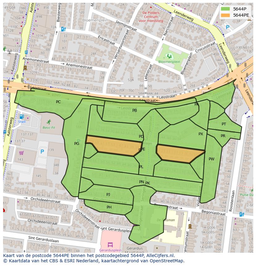 Afbeelding van het postcodegebied 5644 PE op de kaart.