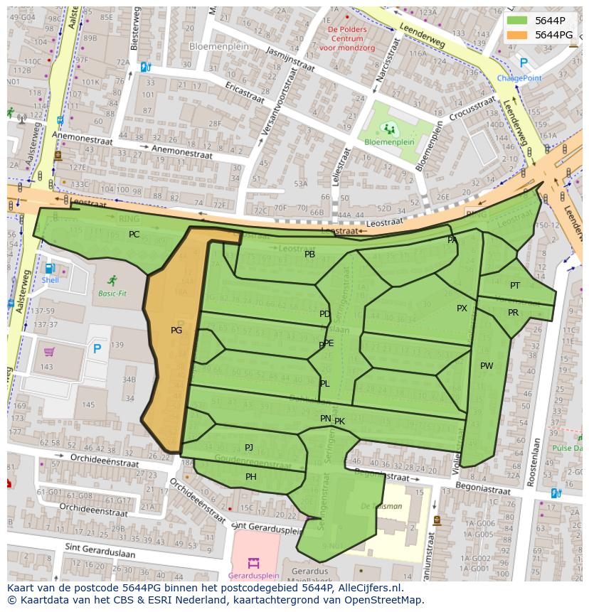 Afbeelding van het postcodegebied 5644 PG op de kaart.