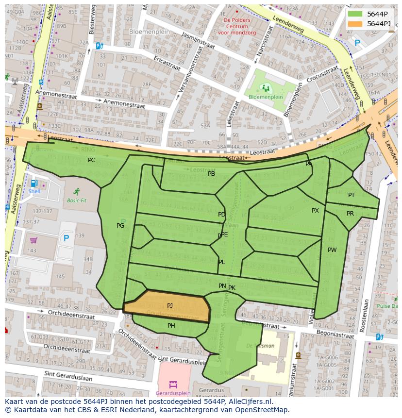 Afbeelding van het postcodegebied 5644 PJ op de kaart.