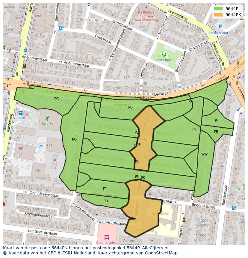 Afbeelding van het postcodegebied 5644 PK op de kaart.
