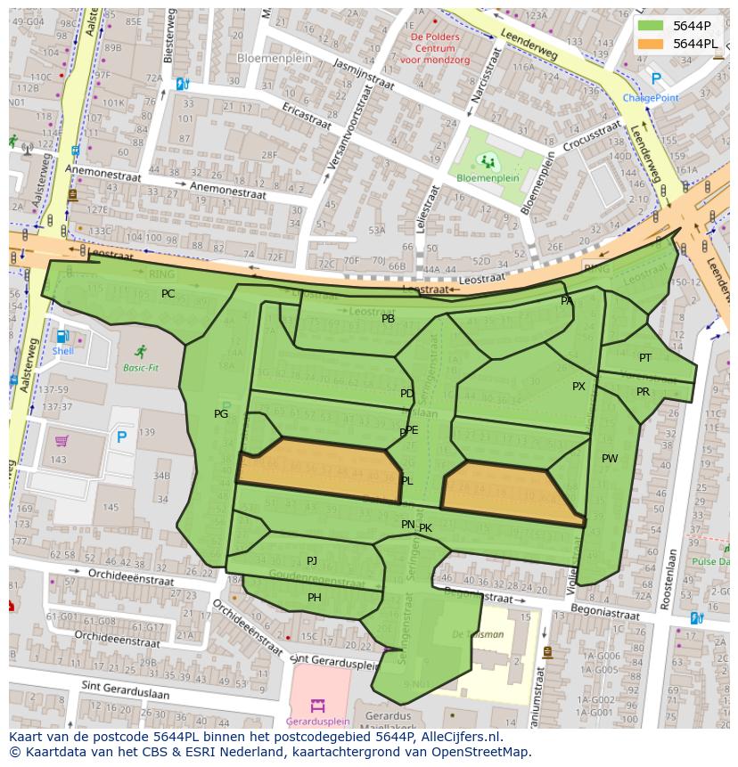 Afbeelding van het postcodegebied 5644 PL op de kaart.