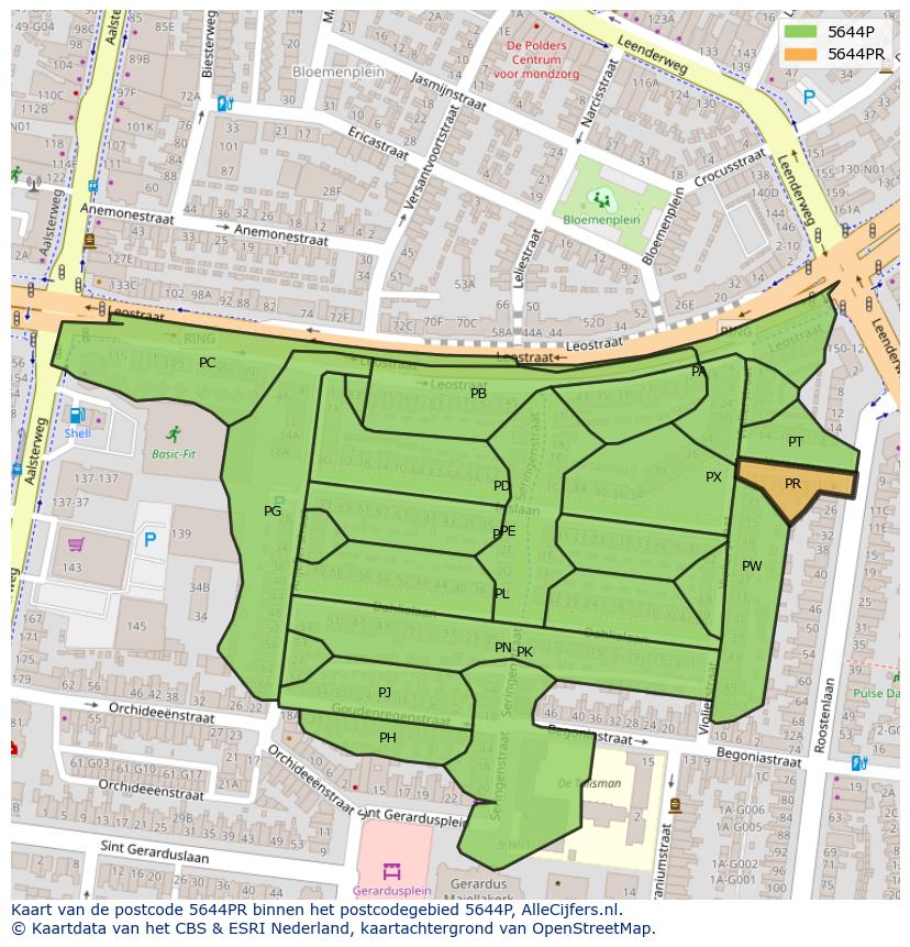 Afbeelding van het postcodegebied 5644 PR op de kaart.