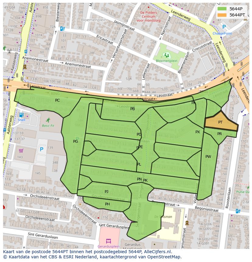 Afbeelding van het postcodegebied 5644 PT op de kaart.