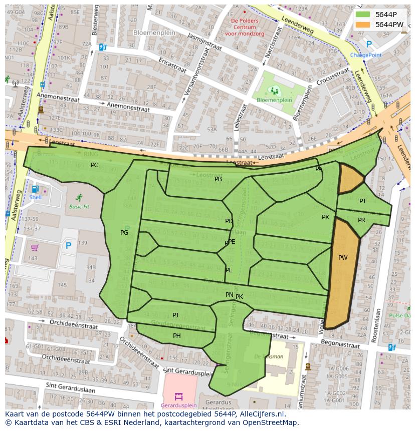 Afbeelding van het postcodegebied 5644 PW op de kaart.