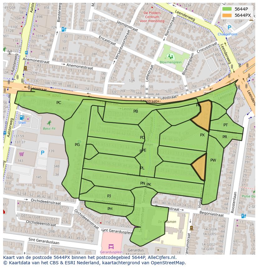 Afbeelding van het postcodegebied 5644 PX op de kaart.