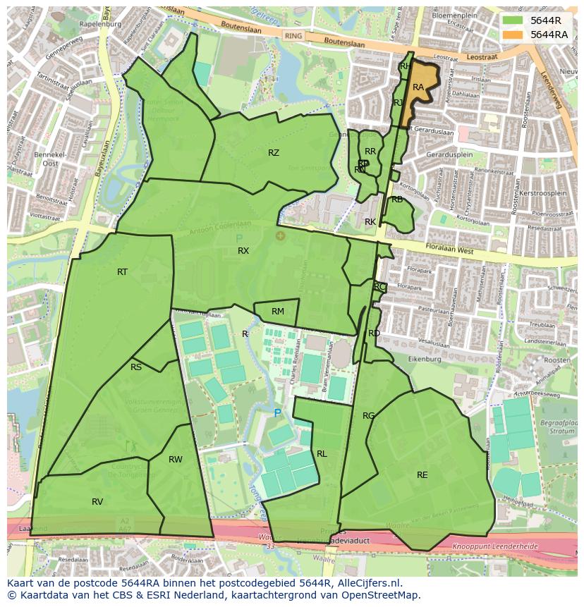 Afbeelding van het postcodegebied 5644 RA op de kaart.