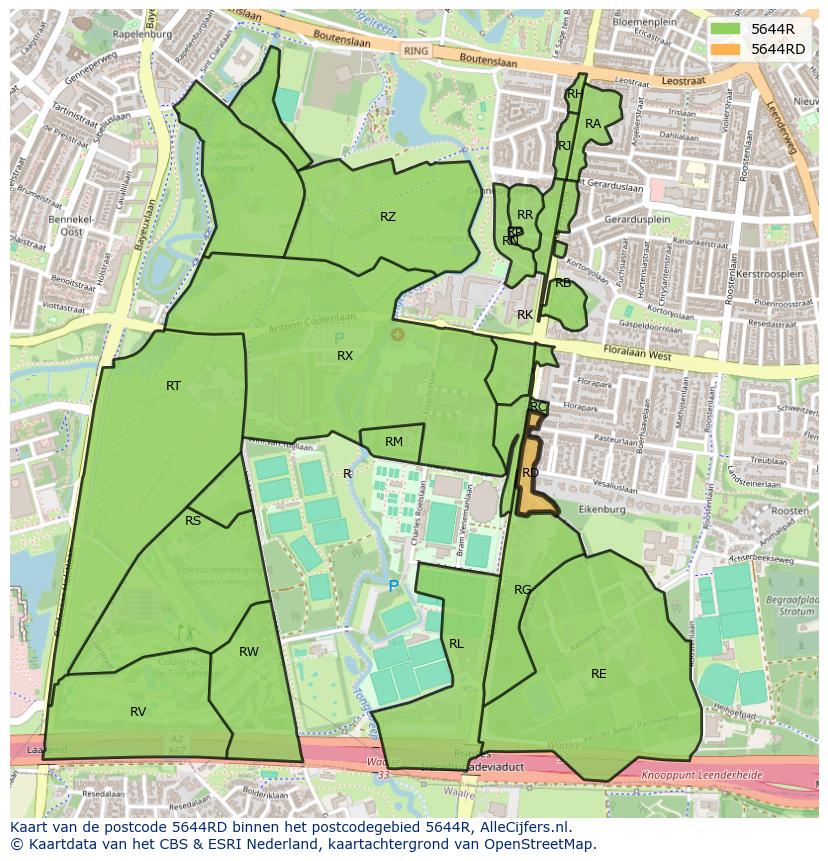 Afbeelding van het postcodegebied 5644 RD op de kaart.