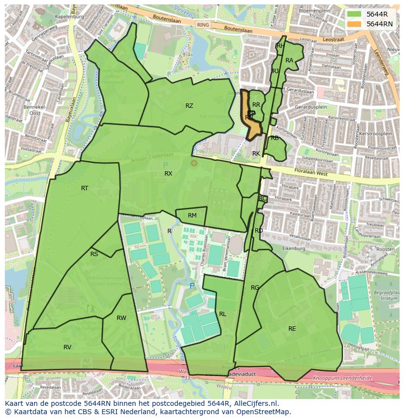 Afbeelding van het postcodegebied 5644 RN op de kaart.